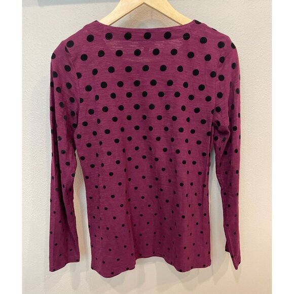 Talbots NWT Pullover Long Sleeve Purple Shirt Medium Petite Black Velvet Dot - Picture 2 of 6